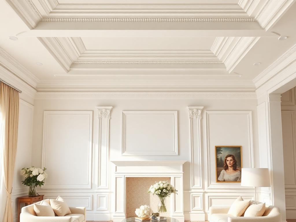 Elegant crown molding and ceiling trim in a refined interior