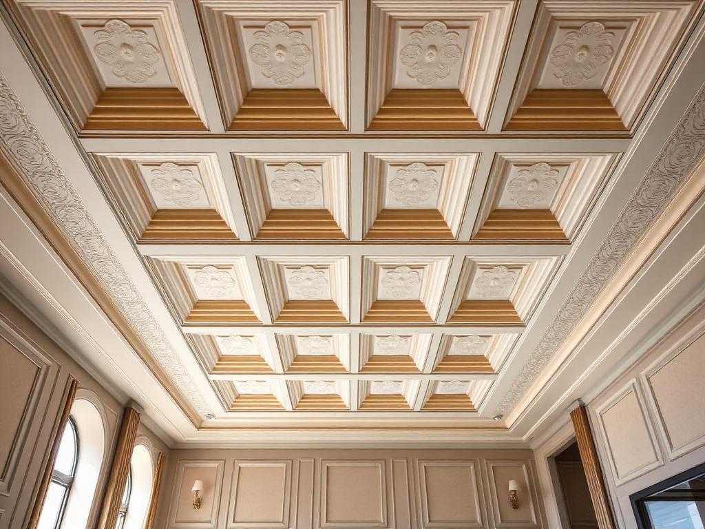 Textured coffered ceiling with subtle relief details