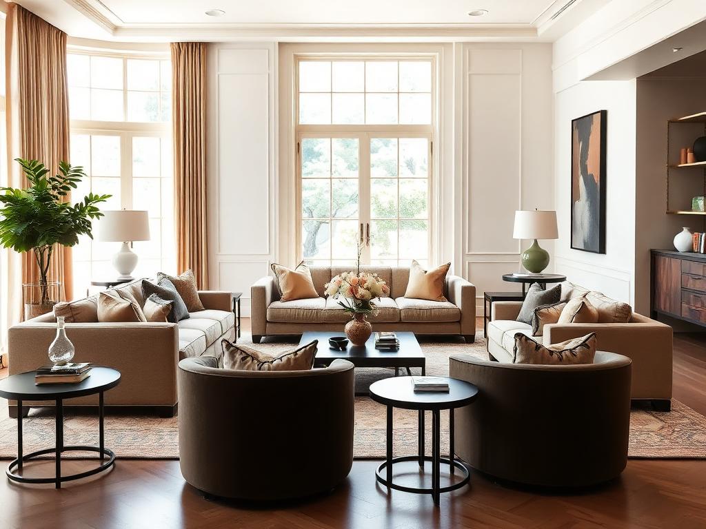 Elegant living room with layered sofas and lounge seating